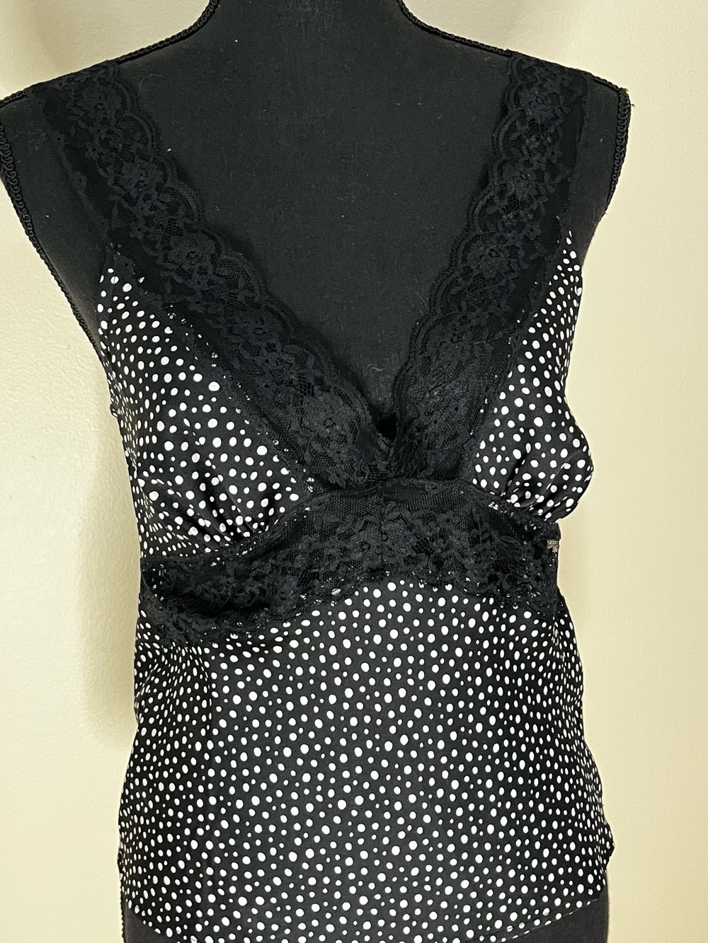 Topshop Black and White Polka Dot Lace Trim Cami Top